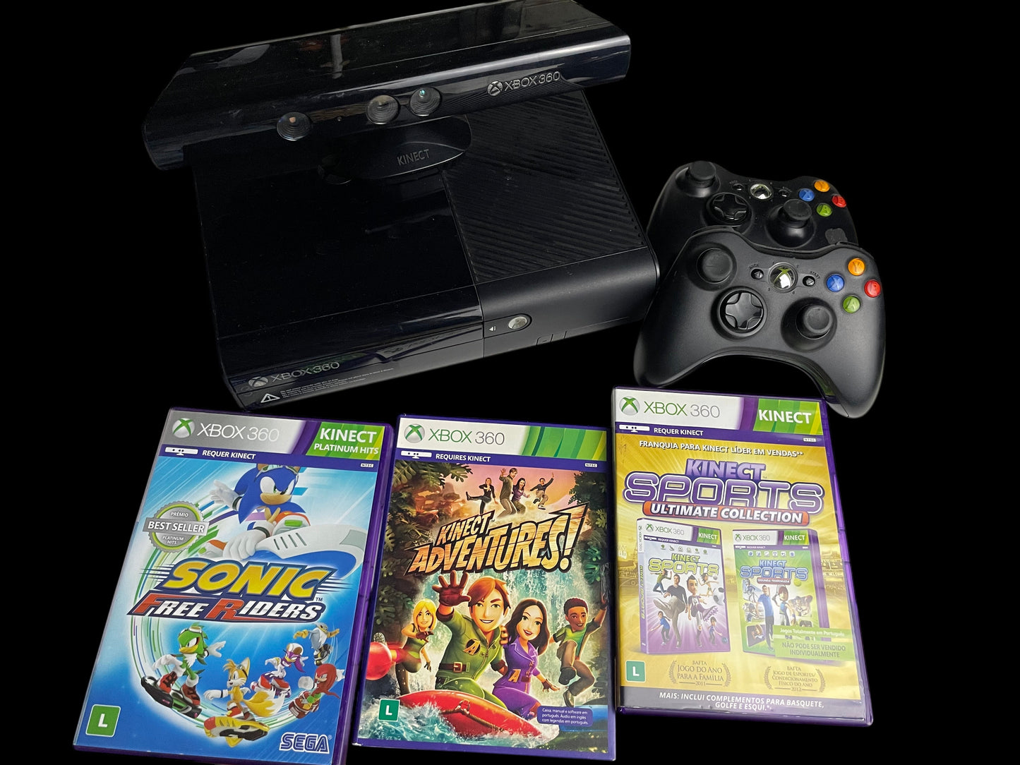Xbox 360 kinect + 2 Controles e 3 Jogos